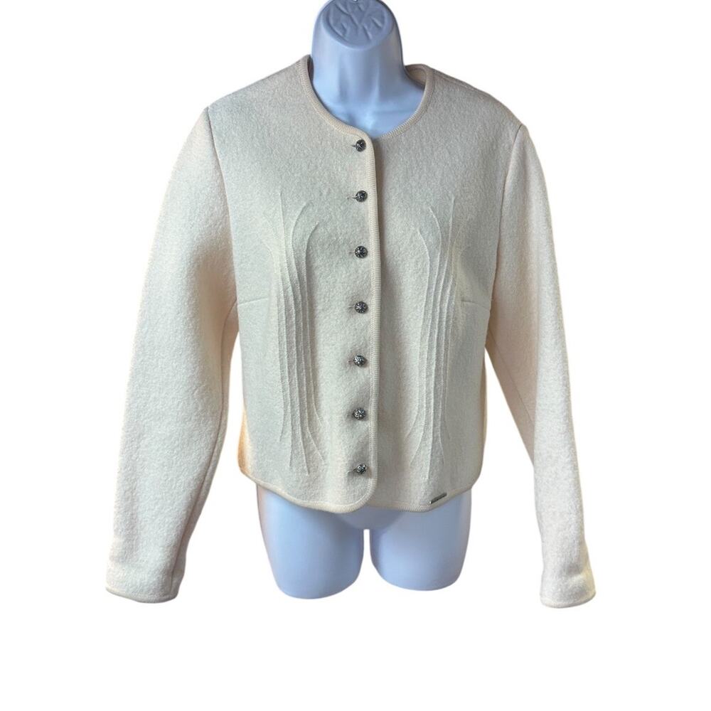 Geiger Austria 100% Wool Boiled Cardigan Jacket Cream Tyrolean Sz 44
